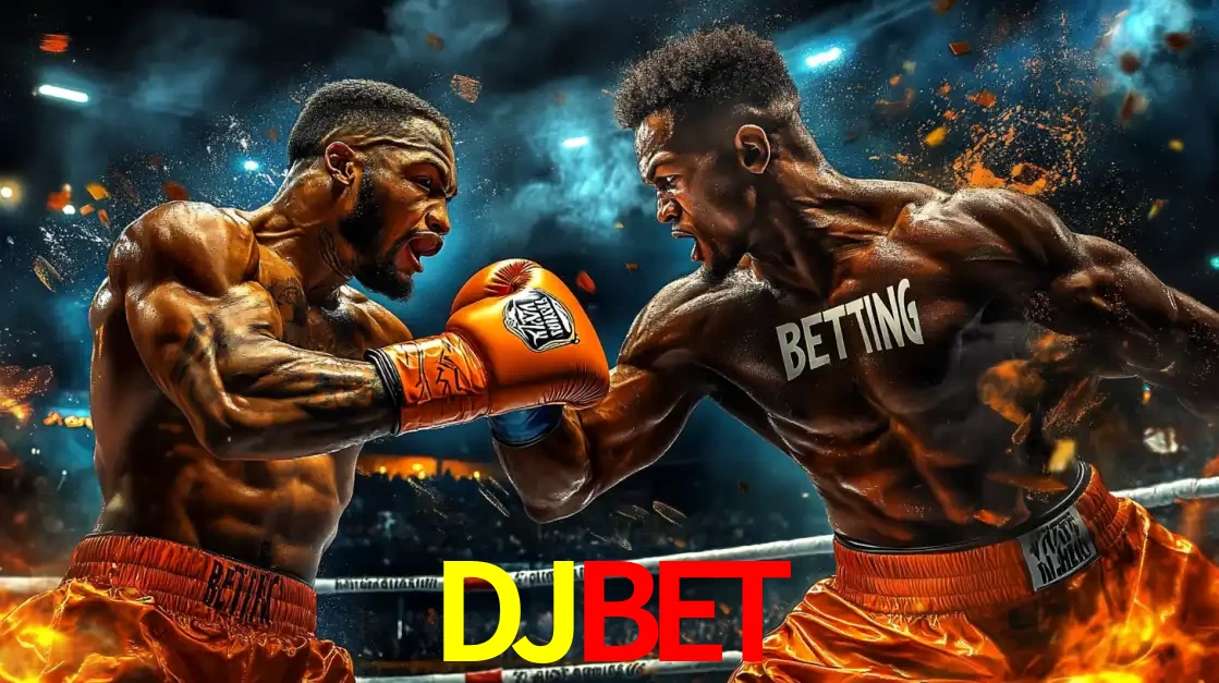 Dois boxeadores em uma luta intensa e explosiva, representando a adrenalina e as oportunidades de apostas em esportes de combate disponíveis na plataforma DJBET.