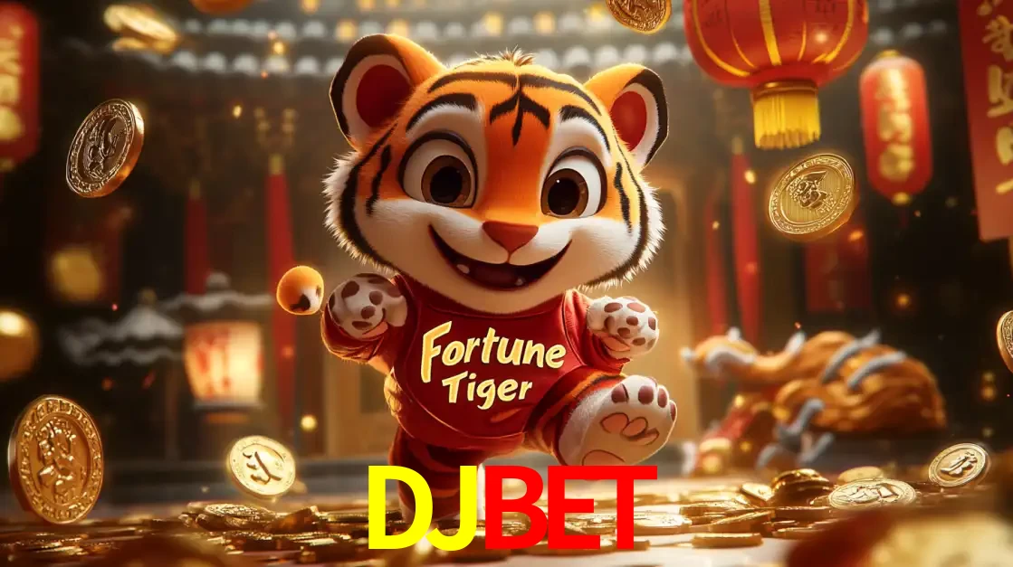 O alegre personagem do Fortune Tiger correndo sobre um caminho de moedas de ouro, simbolizando os grandes prêmios e a diversão do popular jogo de slot do DJBET.